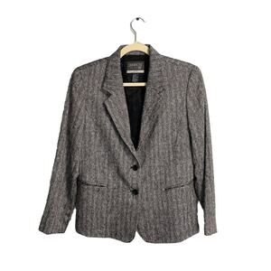 Lafayette 148‎ New York 100% Wool Tweed Button Front Blazer White Size Petite 10